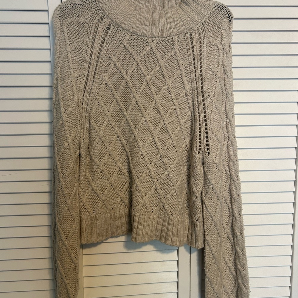 American Eagle Outfitters Tan Cowl Neck Cable Knit Sweater